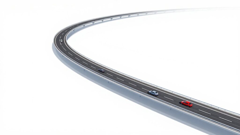 Aerial view of a sunny motorway with digital lane overlays.