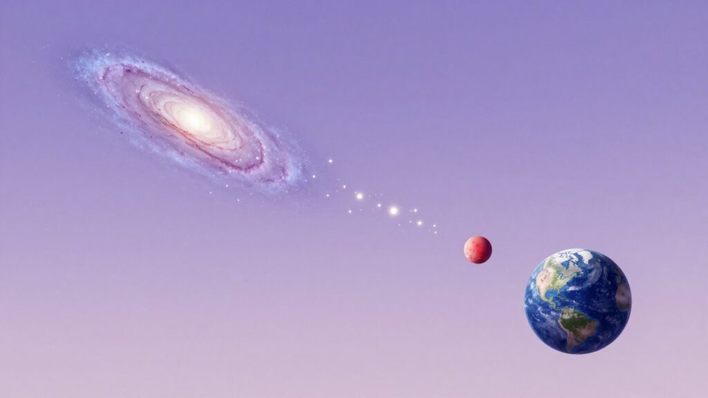 Tiny glowing particles travel from a distant galaxy and pass straight through planets on their way to Earth.